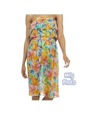 Into The Bleu Bloom in Love Crinkle Chiffon Swim Cover Up, Womens Large